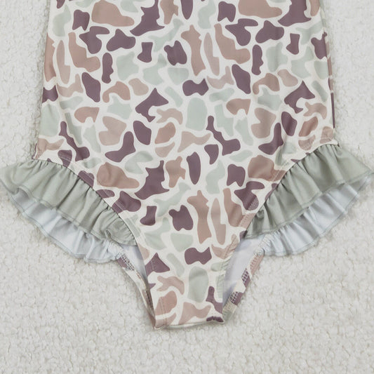 RTS S0595 Baby Girls Southern Khaki Camo Ruffle Swimsuits
