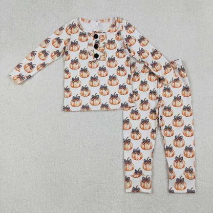 Sibling Baby Girls Bows Pumpkins Button Fal Pajamas Clothes Sets Zipper Footie Rompers C9.30