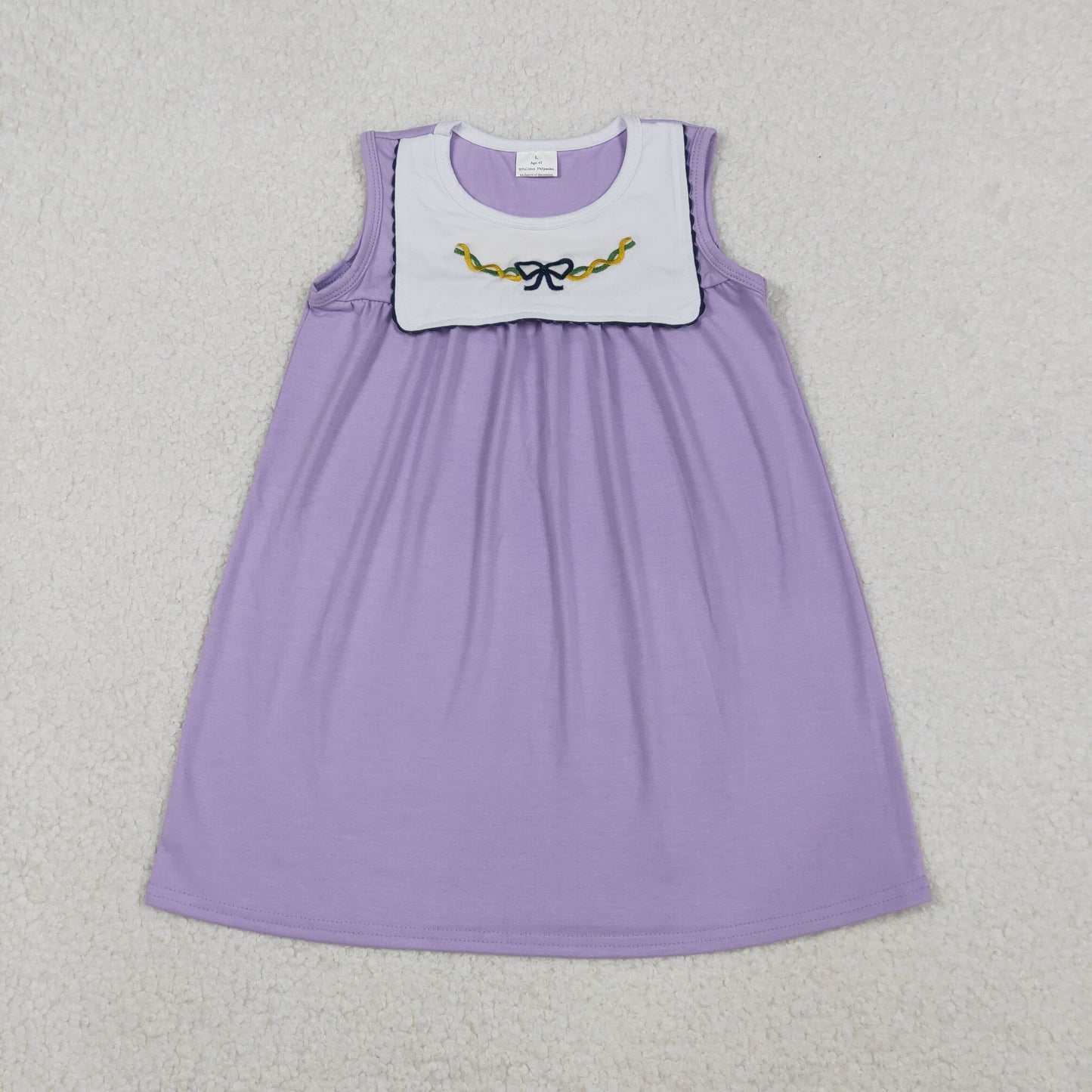 GSD2832 Embroidery Baby Girls Sleeveless Mardigras Bows Top Knee Length Dress C11.3
