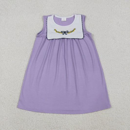 GSD2832 Embroidery Baby Girls Sleeveless Mardigras Bows Top Knee Length Dress C11.3