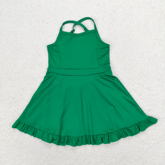 S0444 Solid green tracksuit swimsuit dress