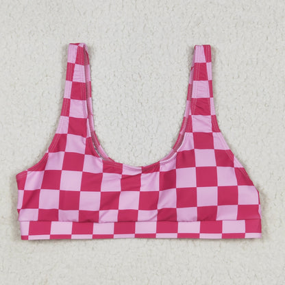S0560 Adult Women Pink Checkered Bra Swim Top 6.13