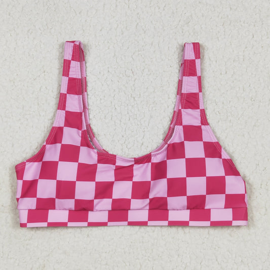 S0560 Adult Women Pink Checkered Bra Swim Top 6.13