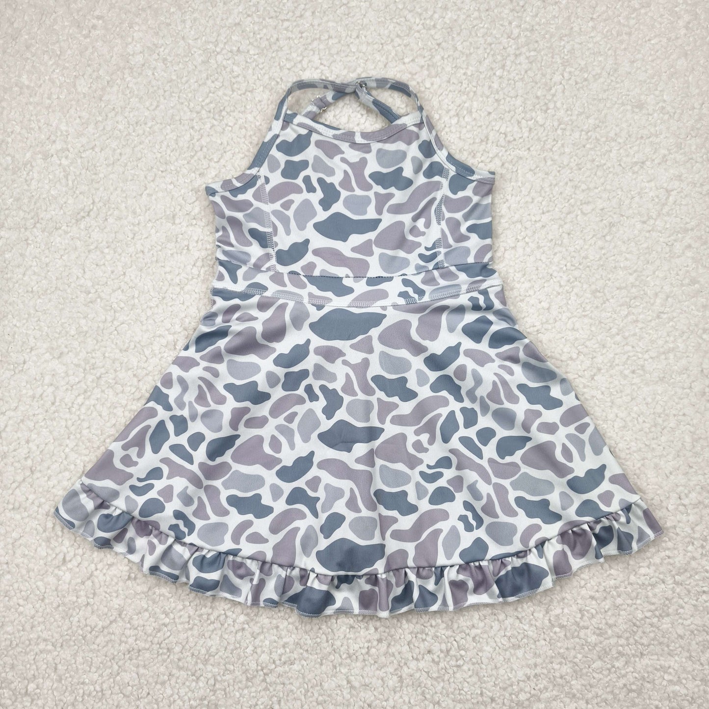 GSD2308 Baby Girls Strap Gray Camo Yoga Ruffle Knee Length Dress 4.23