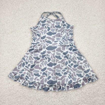 GSD2308 Baby Girls Strap Gray Camo Yoga Ruffle Knee Length Dress 4.23