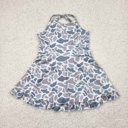 GSD2308 Baby Girls Strap Gray Camo Yoga Ruffle Knee Length Dress 4.23