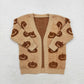 GT0651 Girls Halloween pumpkin khaki long sleeve sweater cardigan