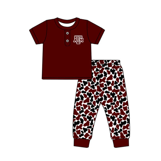 C11.27 Custom Moq 8 Baby Boys Dark Red ATM Button Top Camo Pants Team Clothes Sets