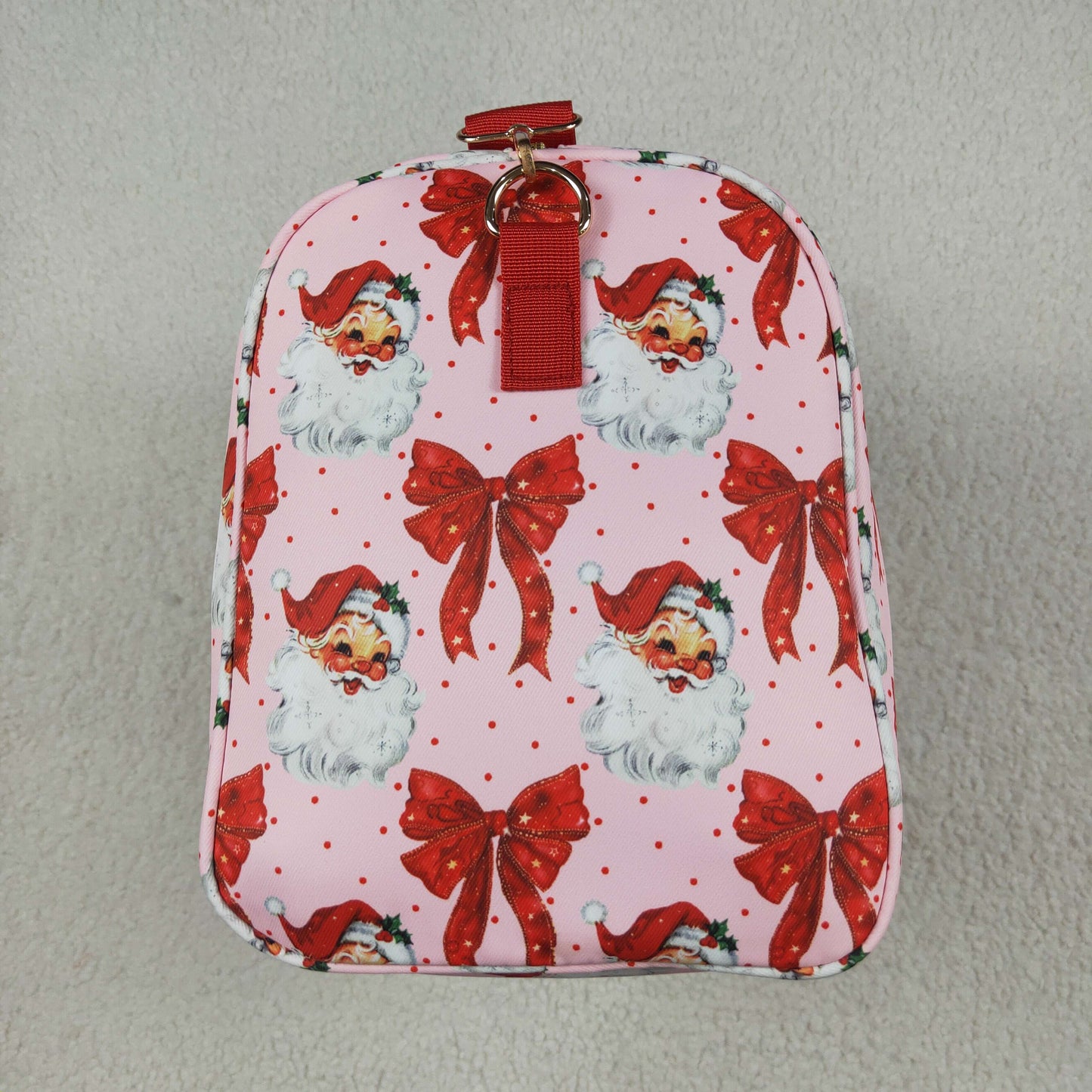 BA0306 Red Ruffle Bows Santa Print Zipper Gym Bags 7.7