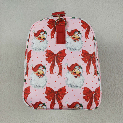 BA0306 Red Ruffle Bows Santa Print Zipper Gym Bags 7.7