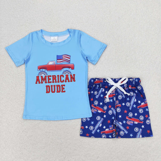 BT0650+ SS0205 4th of July Flag blue short sleeve top Jeep Star navy blue shorts set