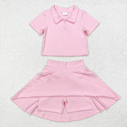 GSD1393 Baby Girls Pink Buttons Shirt Skirt Active Wear Clothes Set