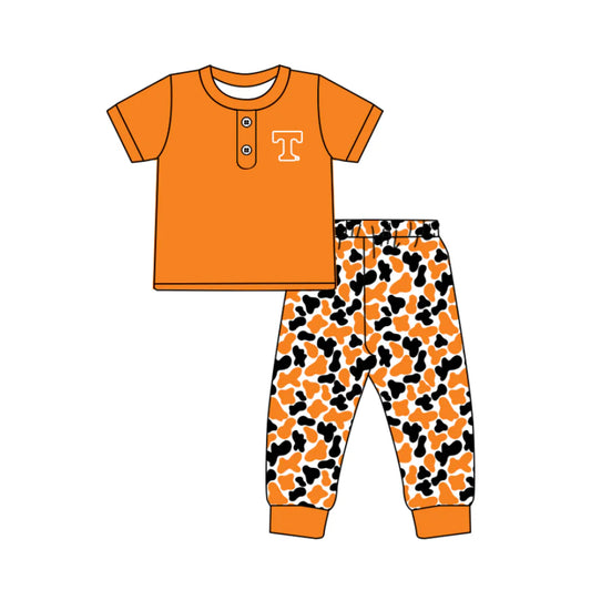C11.27 Custom Moq 8 Baby Boys Orange T Button Top Camo Pants Team Clothes Sets