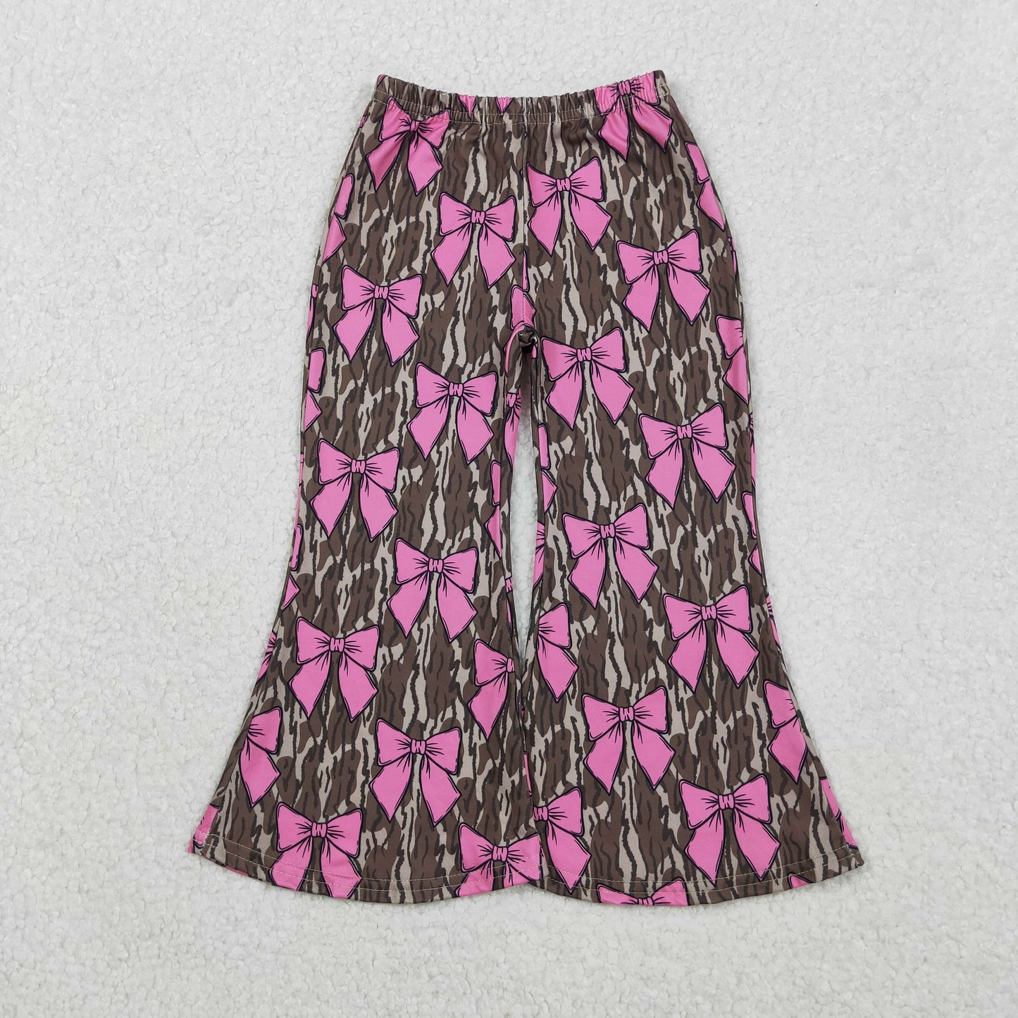 P0896 Baby Girls Olive Camo Pink Bows Plaid Valentine Bell Bottom Pants C11.4