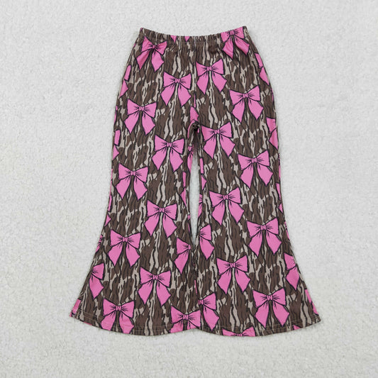 P0896 Baby Girls Olive Camo Pink Bows Plaid Valentine Bell Bottom Pants C11.4