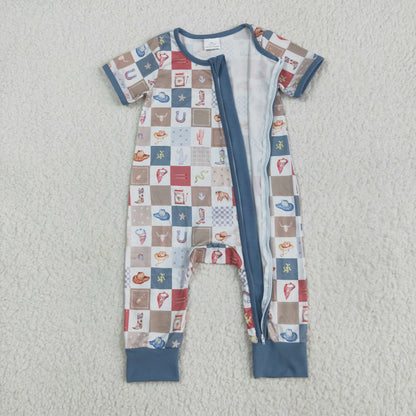 SR3098 Baby Infant Boys Short Sleeves Boots Cactus Zipper Romper 5.22