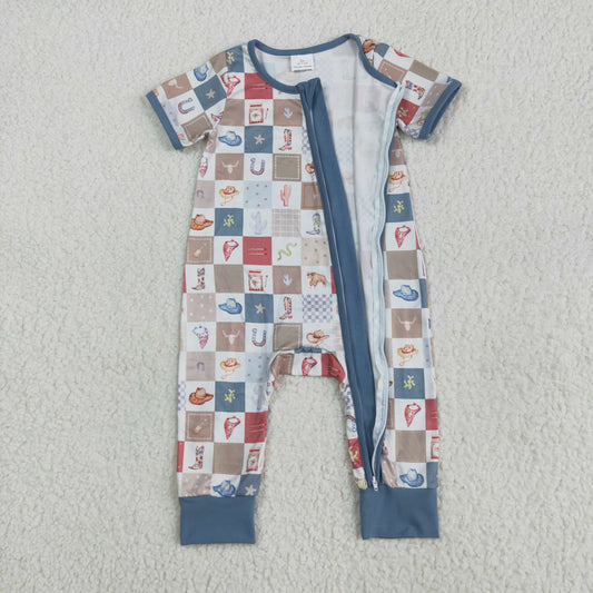 SR3098 Baby Infant Boys Short Sleeves Boots Cactus Zipper Romper 5.22