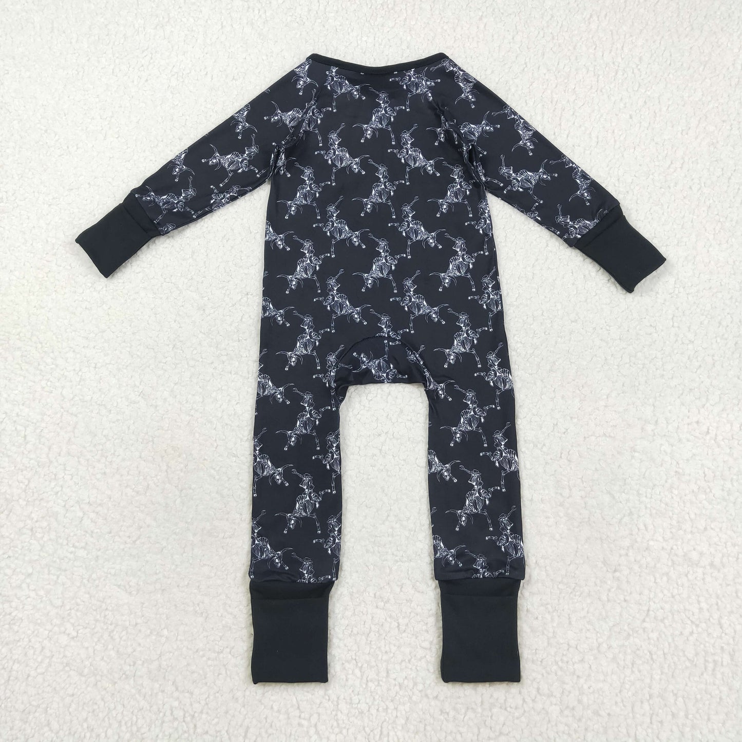 LR2466 Baby Boys Long Sleeves Black Horse Rodeos Zipper Pant Romper C8.23