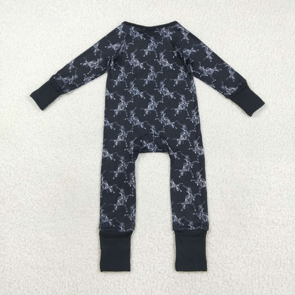 LR2466 Baby Boys Long Sleeves Black Horse Rodeos Zipper Pant Romper C8.23