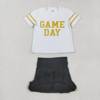 Sibling Baby Girls Game Day Tee Shirts Tops Pleated Skirts Short Yoga Active Team Clothes Sets C9.2
