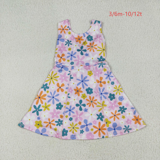 GSD2113 Baby Girls Pink Colorful Flowers Yoga Active Wear Skort Knee Length Dress 6.26