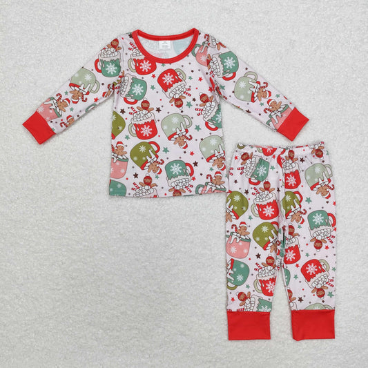 BLP0783 Bamboo Christmas gingerbread cup Red long sleeve pants pajamas set