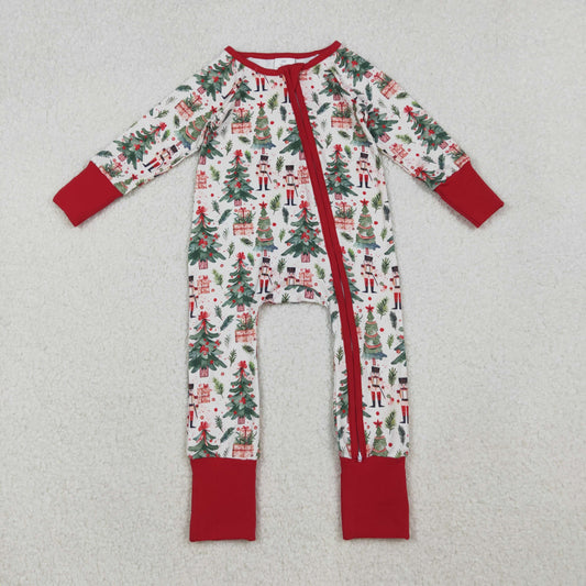 LR2507 Baby Girls Christmas Trees Soldiers Zipper Footie Romper C10.11