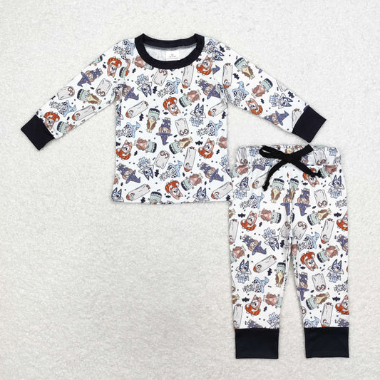 BLP0720 Cartoon Dog Halloween Bat Long sleeve pants pajamas set