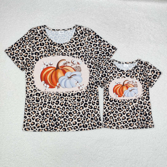 Mommy&Me Halloween Adult Baby Girls Pumpkin Leopard Print Shirts Tops