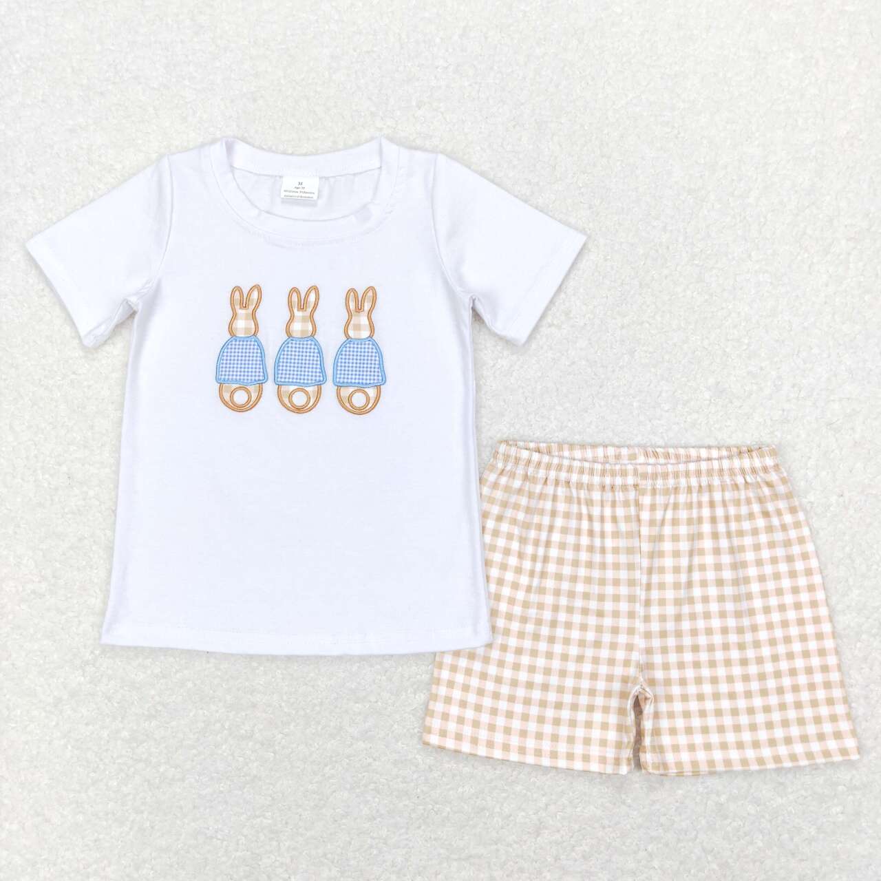 BSSO0383 Embroidered Three Rabbits short-sleeved plaid shorts suit