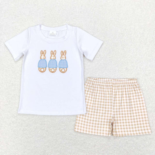 BSSO0383 Embroidered Three Rabbits short-sleeved plaid shorts suit