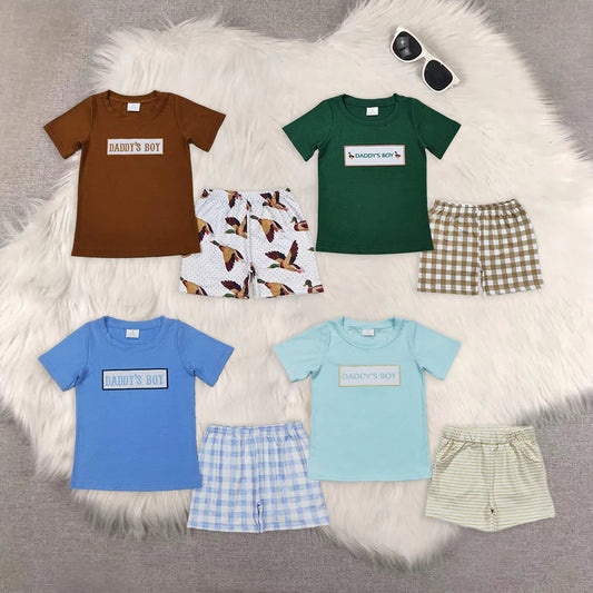Sibling Baby Boys Daddy's Boy Top Ducks Checkered Shorts Clothes Sets 5.20