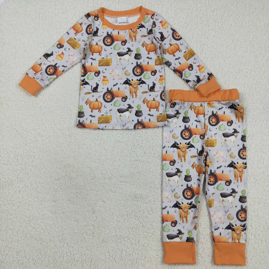 BLP1179 Baby Boys Long Sleeves Bats Farm Pumpkins Top Pant Pajamas Set 8.11