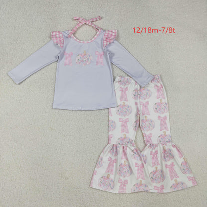 GLP2532 Baby Girls Long Sleeves Bows Pumpkins Tunic Bell Bottom Pant Set C10.8