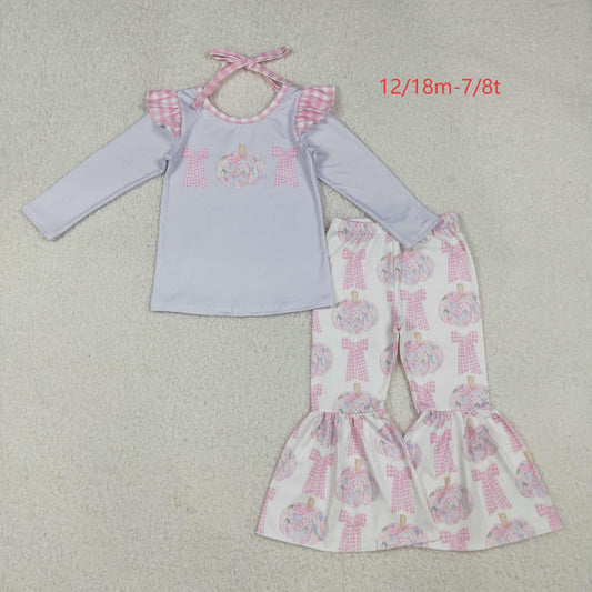 GLP2532 Baby Girls Long Sleeves Bows Pumpkins Tunic Bell Bottom Pant Set C10.8