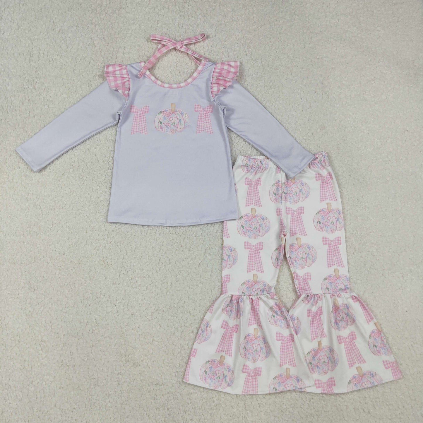 GLP2532 Baby Girls Long Sleeves Bows Pumpkins Tunic Bell Bottom Pant Set C10.8