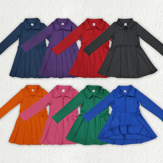 Sibling 8 Colors Baby Girls Long Sleeves Zipper Yoga Knee Length Dresses 8.7