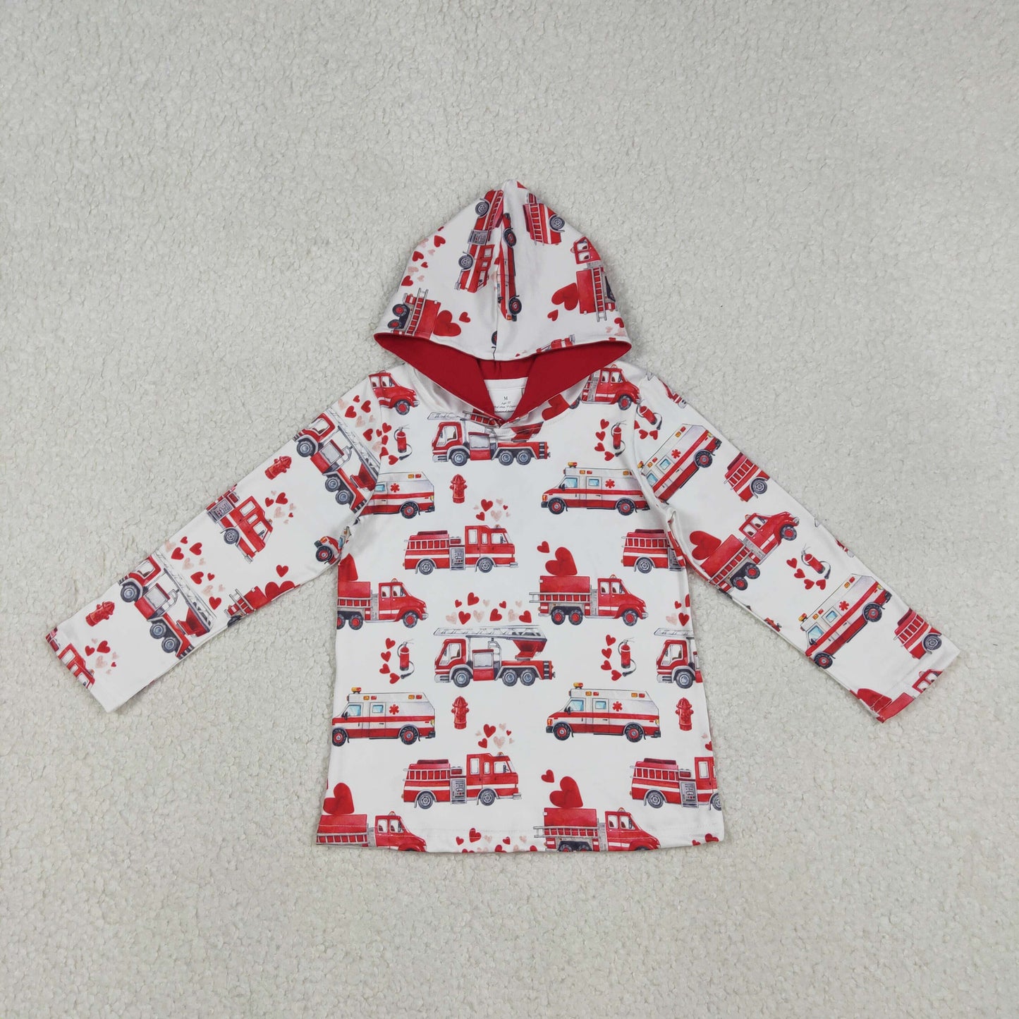 BT1512 Baby Boys Hearts Fire Trucks Valentines Hoodies Top C12.8