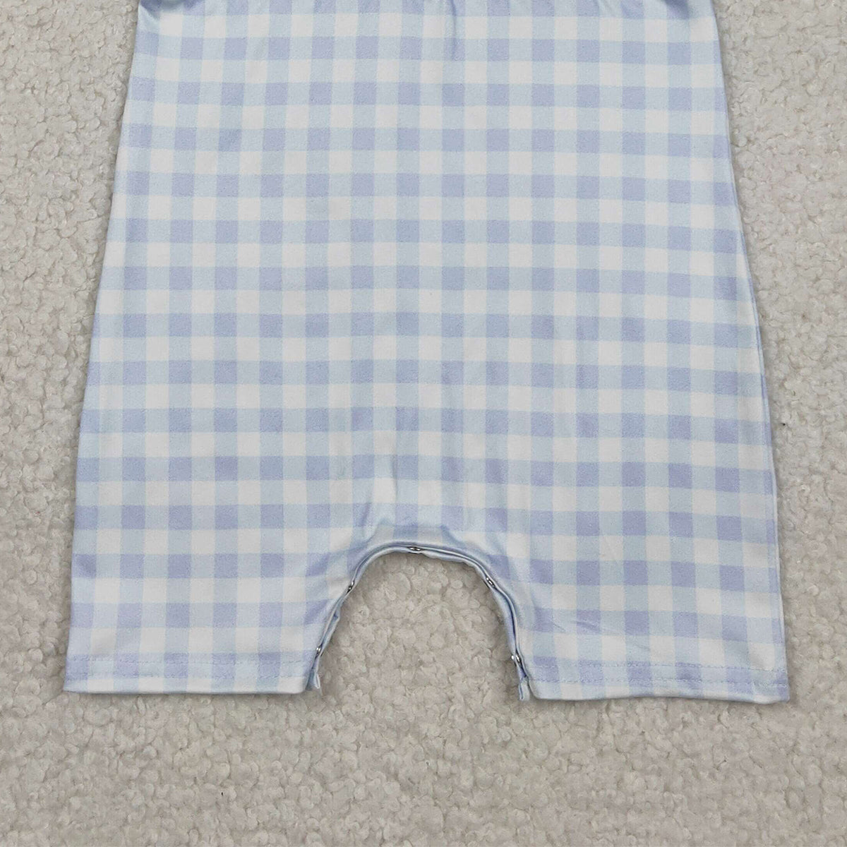 RTS SR3758 Embroidery Crosses Baby Boys Blue Checked Easter Collar Rompers