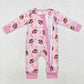 LR1595 Baby Infant Girls Pink Bows Football Zip Bamboo Romper