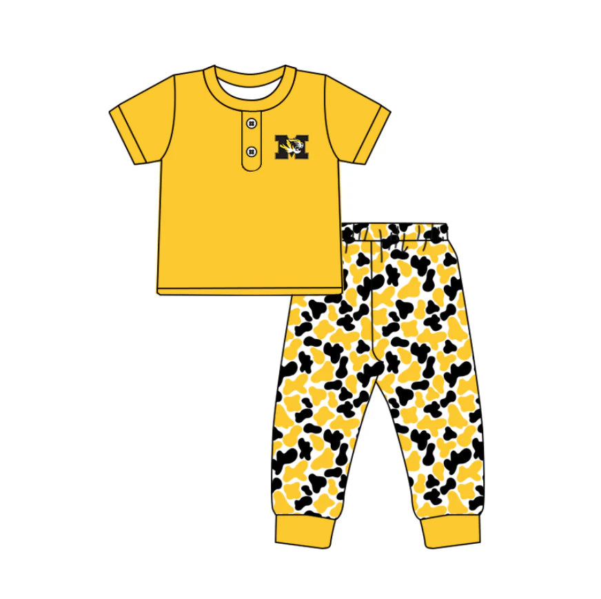C11.27 Custom Moq 8 Baby Boys Yellow M Tiger Button Top Camo Pants Team Clothes Sets