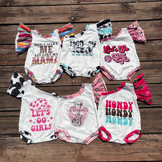 Sibling Baby Girls Western One Shoulder Rompers C8.15