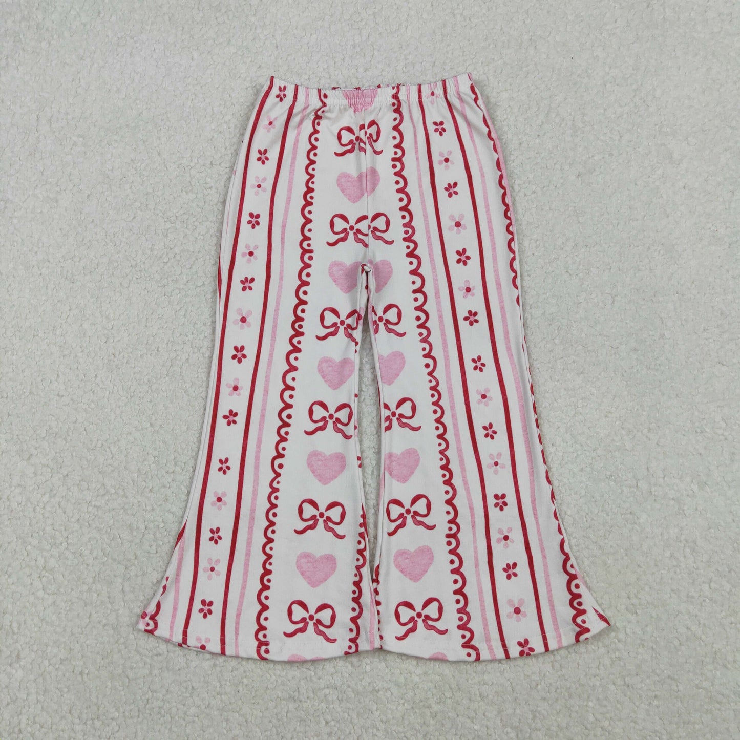 P0894 Baby Girls Pink Bows Hearts Flowers Stripe Valentine Bell Bottom Pants C10.28