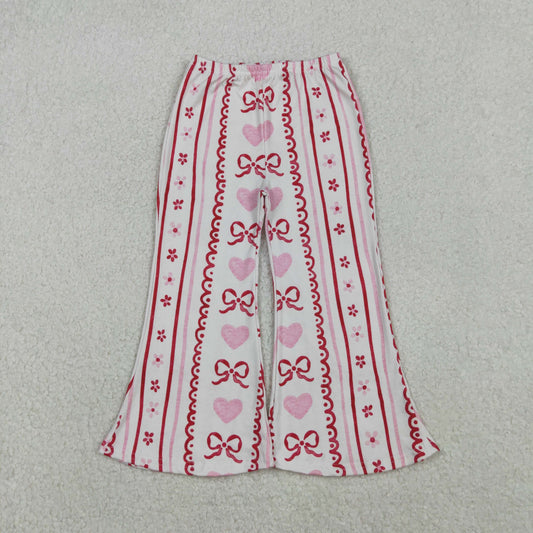 P0894 Baby Girls Pink Bows Hearts Flowers Stripe Valentine Bell Bottom Pants C10.28