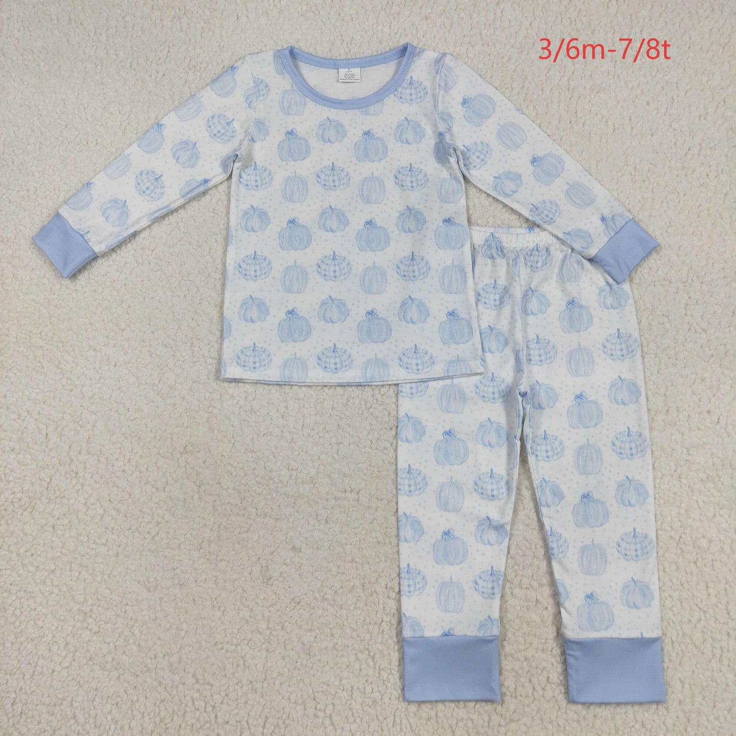 BLP0469 Baby Boys Blue Pumpkin Top Pants Bamboo Pajamas Clothes Set 7.26