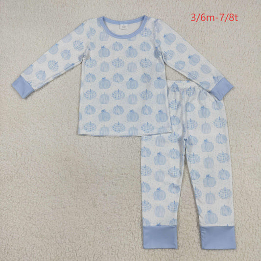 BLP0469 Baby Boys Blue Pumpkin Top Pants Bamboo Pajamas Clothes Set 7.26