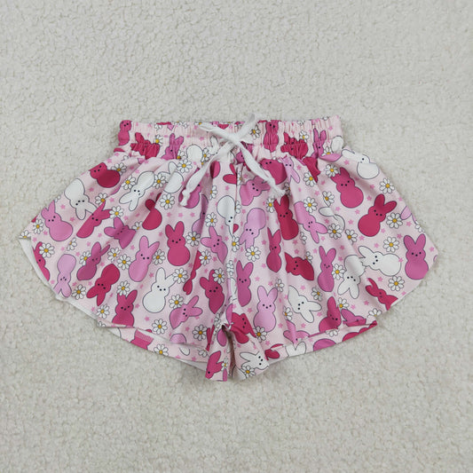 SS0714 Baby Girls Pink Rabbits Flowers Easter Yoga Active Ruffle Shorts Bottom C12.13