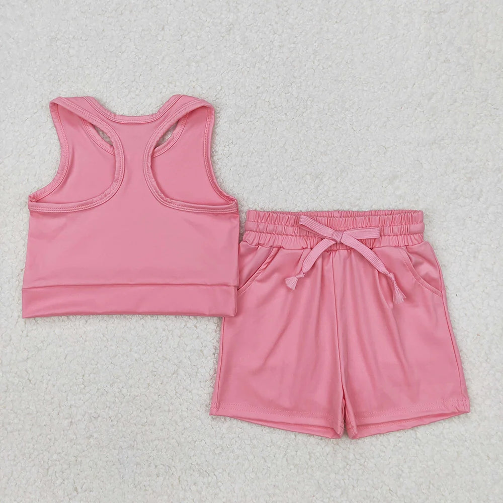 Sibling 4 colors Baby Girls Vest Top Yoga Sports Shorts Outfits 4.15