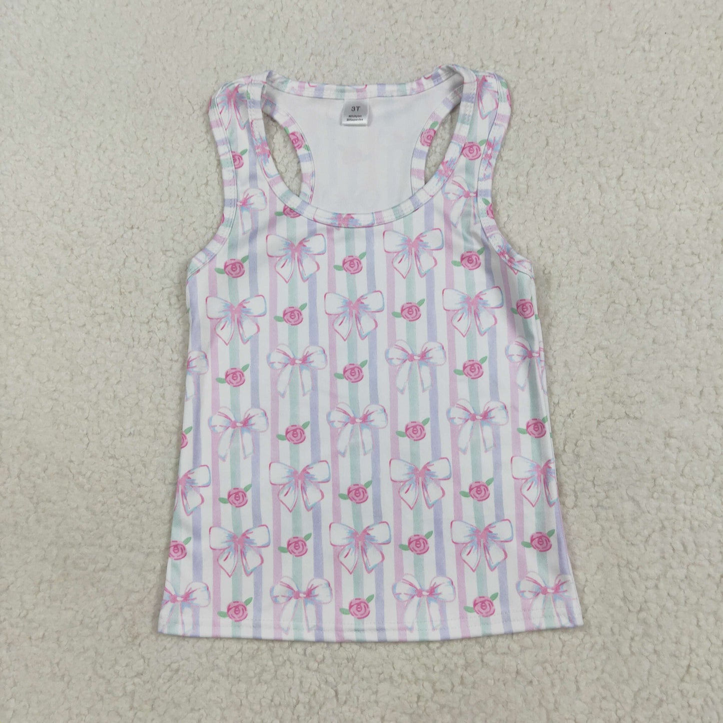 GT1014 Baby Girls Sleeveless Lavender Bows Flowers Stripe Yoga Shirts Top 7.17