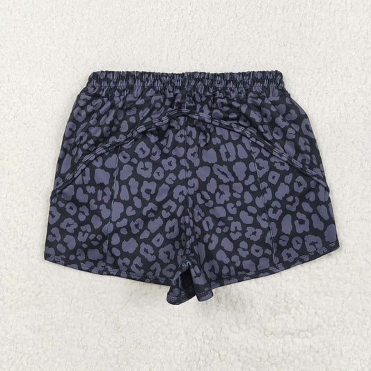SS0471 Adult Women Black Leopard Yoga Summer Shorts 5.15